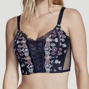 Victoria's Secret Dream Angels Bejeweled Embroidered Corset Boned Bra Top S Blue